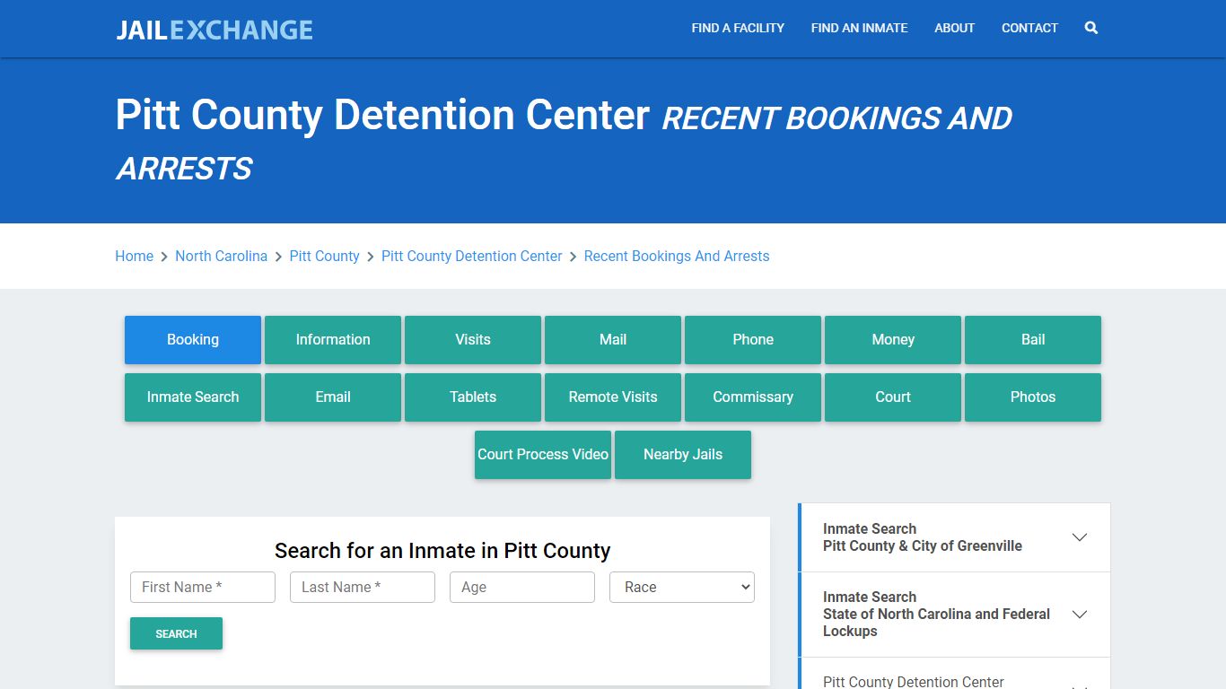 Pitt County Detention Center Recent Bookings And Arrests - Jail Exchange